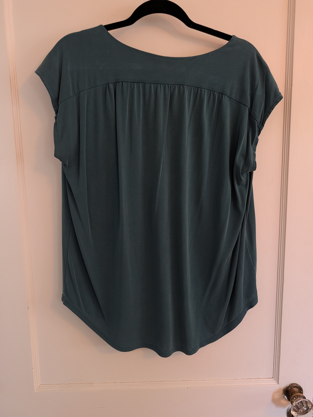LOFT Teal Green Split-V Cap Sleeve Blouse - Picture 6 of 6